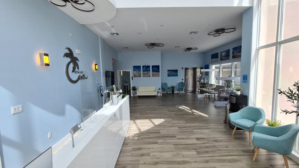 Bright patient waiting area at Cayman Medical