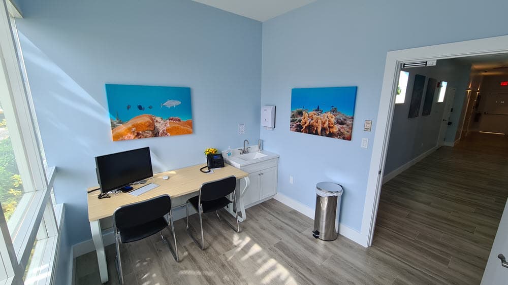 Calm lounge interior at Cayman Medical